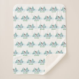 Vrolijk kerstfeest! Snowman met kat en puppy Sherpa Deken