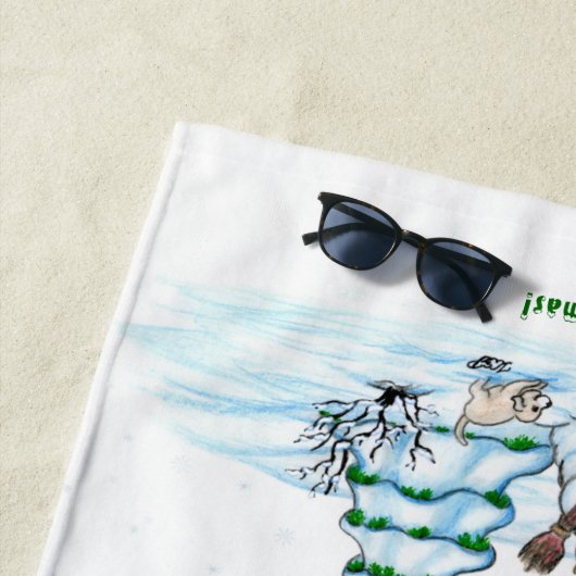 Vrolijk kerstfeest! Snowman met kat en puppy Strandlaken (In situ)