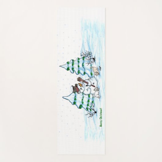 Vrolijk kerstfeest! Snowman met kat en puppy Yogamat (Voorkant)