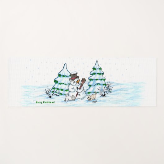 Vrolijk kerstfeest! Snowman met kat en puppy Yogamat (Voorkant (horizontaal))