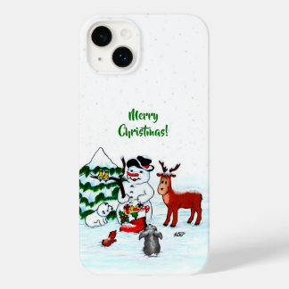Vrolijk kerstfeest! Snowman met vrienden Case-Mate iPhone 14 Plus Hoesje