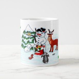 Vrolijk kerstfeest! Snowman met vrienden Extra Grote Beker