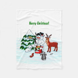 Vrolijk kerstfeest! Snowman met vrienden Fleece Deken