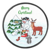 Vrolijk kerstfeest! Snowman met vrienden Hockey Puck (Voorkant)