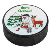 Vrolijk kerstfeest! Snowman met vrienden Hockey Puck (3/4)