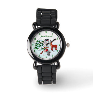 Vrolijk kerstfeest! Snowman met vrienden Horloge