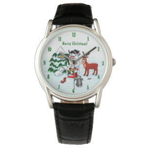 Vrolijk kerstfeest! Snowman met vrienden Horloge