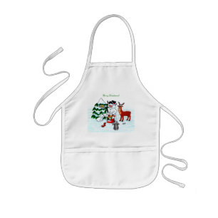 Vrolijk kerstfeest! Snowman met vrienden Kinder Schort