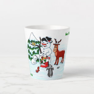 Vrolijk kerstfeest! Snowman met vrienden Latte Mok