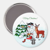 Vrolijk kerstfeest! Snowman met vrienden Magneet (Voorkant / Achterkant)