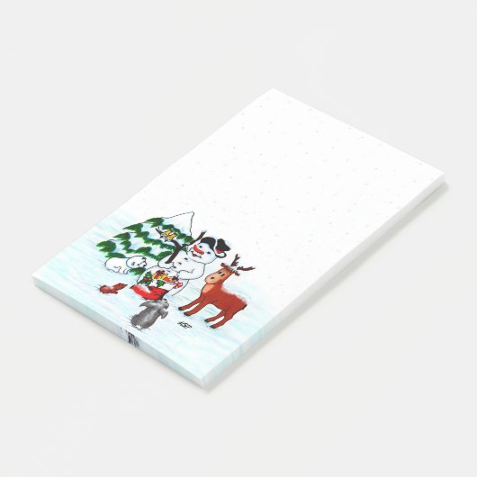 Vrolijk kerstfeest! Snowman met vrienden Post-it® Notes (Schuin)