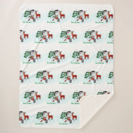 Vrolijk kerstfeest! Snowman met vrienden Sherpa Deken