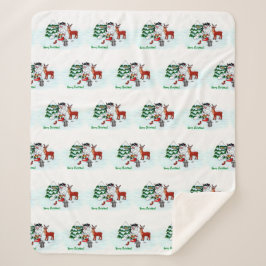 Vrolijk kerstfeest! Snowman met vrienden Sherpa Deken