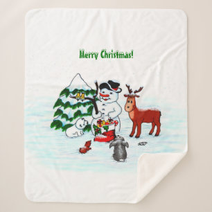 Vrolijk kerstfeest! Snowman met vrienden Sherpa Deken
