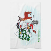 Vrolijk kerstfeest! Snowman met vrienden Theedoek (Verticaal)