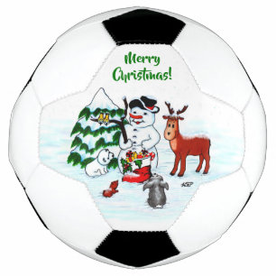Vrolijk kerstfeest! Snowman met vrienden Voetbal