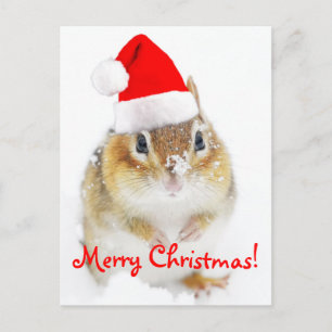 Vrolijk Kerstfeest Snowy Santa Chipmunk Feestdagenkaart