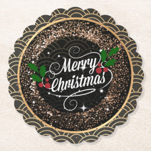 Vrolijk kerstfeest, sparkle en glitter kartonnen onderzetters