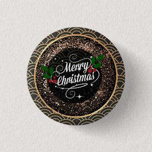 Vrolijk kerstfeest, sparkle en glitter ronde button 3,2 cm
