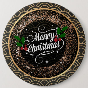 Vrolijk kerstfeest, sparkle en glitter ronde button 6,0 cm