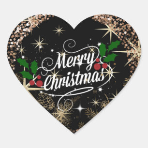 Vrolijk kerstfeest, sparkle, glitter en shine, hart sticker