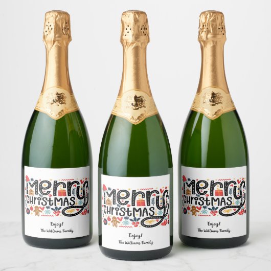 Vrolijk kerstfeest sparkling wijnetiket (Flessen)