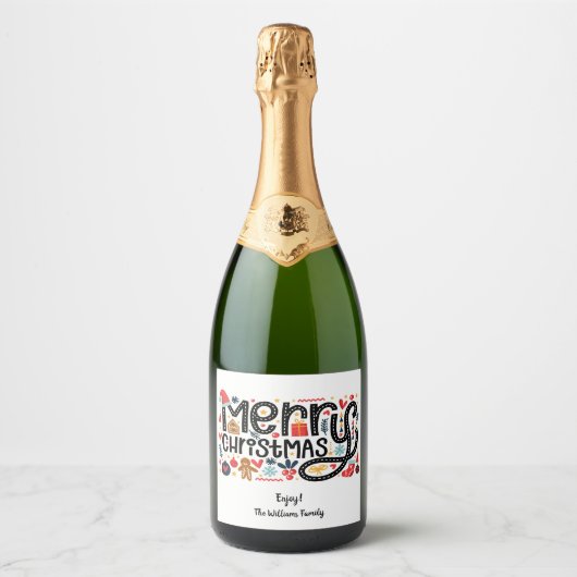 Vrolijk kerstfeest sparkling wijnetiket (Voorkant)