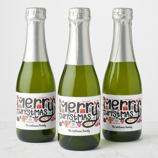 Vrolijk kerstfeest sparkling wijnetiket (Flessen)
