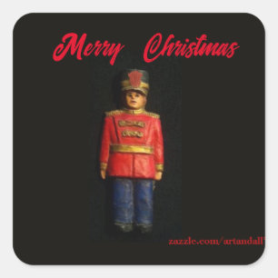 VROLIJK KERSTFEEST SPEELGOED SOLDAAT VIERKANTE STICKER