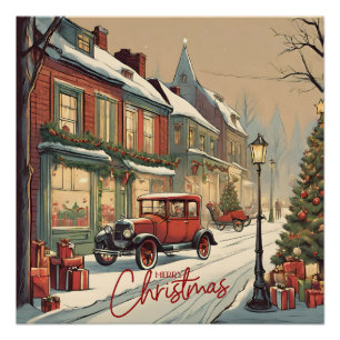 Vrolijk kerstfeest stad illustratie perfect poster