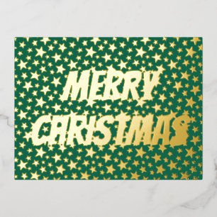Vrolijk kerstfeest Sterren, groen, modern Folie Feestdagen Briefkaart