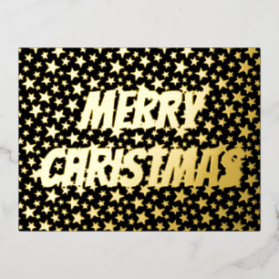 Vrolijk kerstfeest sterren zwart en goud folie feestdagen briefkaart