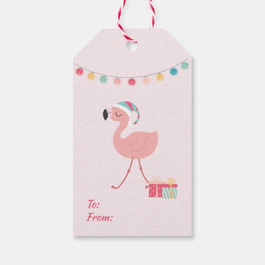 Vrolijk kerstfeest - Sweet Tropical Santa Flamingo Cadeaulabel (Achterkant)
