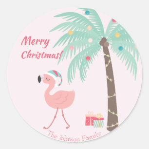 Vrolijk kerstfeest - Sweet Tropical Santa Flamingo Ronde Sticker