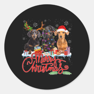 Vrolijk Kerstfeest Teckel Honden Santa Reindeer Li Ronde Sticker