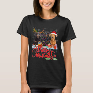 Vrolijk Kerstfeest Teckel Honden Santa Reindeer Li T-shirt