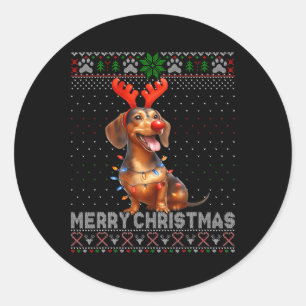 Vrolijk Kerstfeest Teckel Hondenliefhebber Lelijk Ronde Sticker