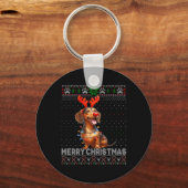 Vrolijk Kerstfeest Teckel Hondenliefhebber Lelijk  Sleutelhanger (Voorkant)