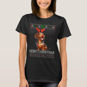 Vrolijk Kerstfeest Teckel Hondenliefhebber Lelijk T-shirt