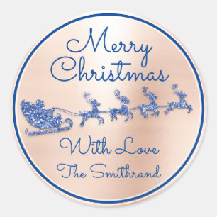 Vrolijk kerstfeest tot Blauw van Santa Rendier BLU Ronde Sticker