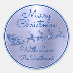 Vrolijk kerstfeest tot Blauw van Santa Rendier Sle Ronde Sticker