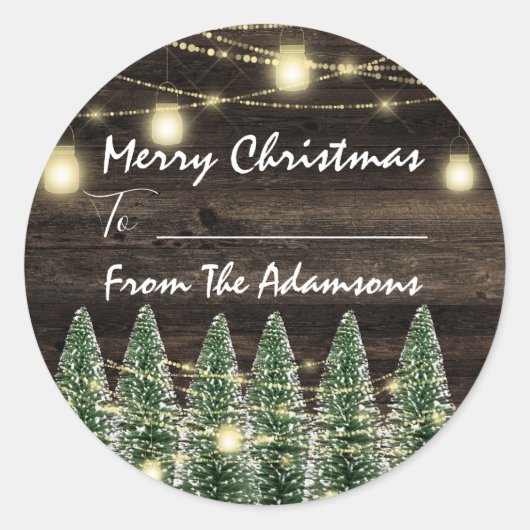 Vrolijk kerstfeest tot..Van naam rustiek boomhout Ronde Sticker (Voorkant)