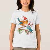 Vrolijk kerstfeest twee liefdevolle vogels Tri-Blend shirt (Voorkant)