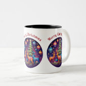 Vrolijk kerstfeest tweekleurige koffiemok (Voorkant rechts)