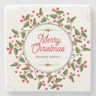 Vrolijk kerstfeest Typografie en kerstmis Stenen Onderzetter