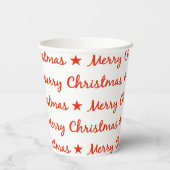 Vrolijk Kerstfeest Typografie Rood Wit Patroon Papieren Bekers (Achterkant)
