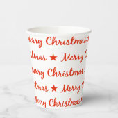 Vrolijk Kerstfeest Typografie Rood Wit Patroon Papieren Bekers (Links)