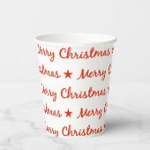 Vrolijk Kerstfeest Typografie Rood Wit Patroon Papieren Bekers (Rechts)