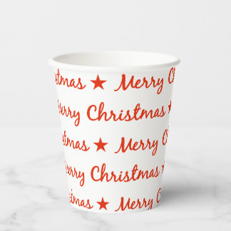 Vrolijk Kerstfeest Typografie Rood Wit Patroon Papieren Bekers