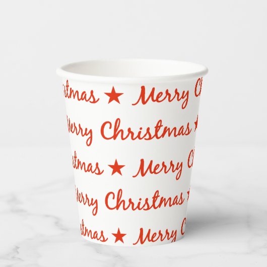 Vrolijk Kerstfeest Typografie Rood Wit Patroon Papieren Bekers (Voorkant)